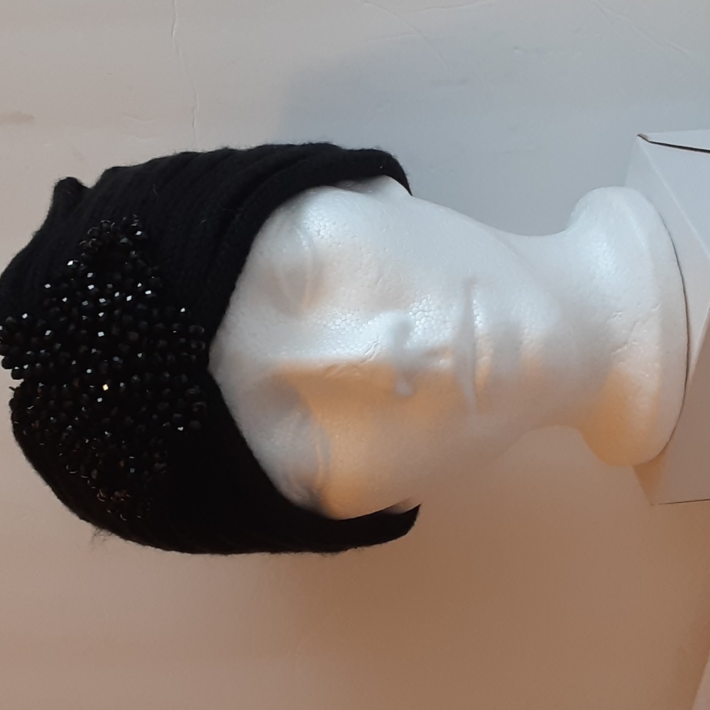 Aldo Jeweled Beaded Black Knit Turband Headband OS